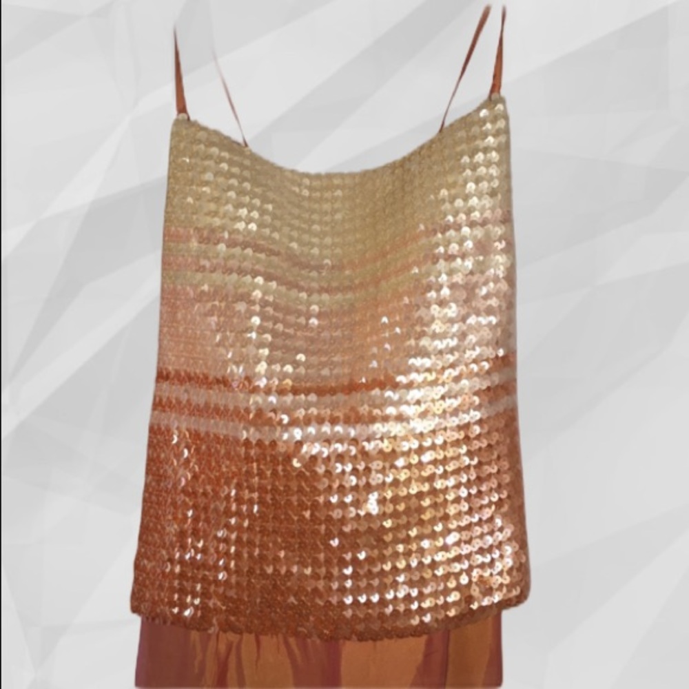 Vintage‎ 90s Frederick's of Hollywood Copper Rose Gold Sequin Maxi Dress 16 Y2K